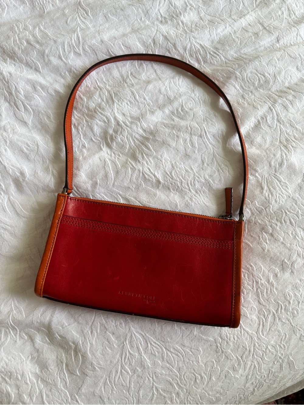 Kenneth Cole Red and Tan Leather Shoulder Bag
